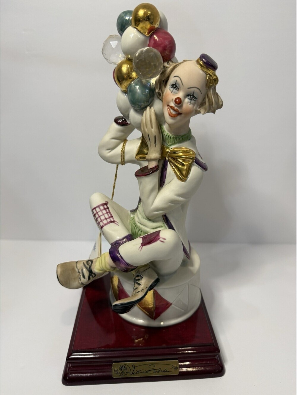 Vittorio Sabadin Circus Clown w/ Balloons Capodimonte Porcelain Italy Swarovski